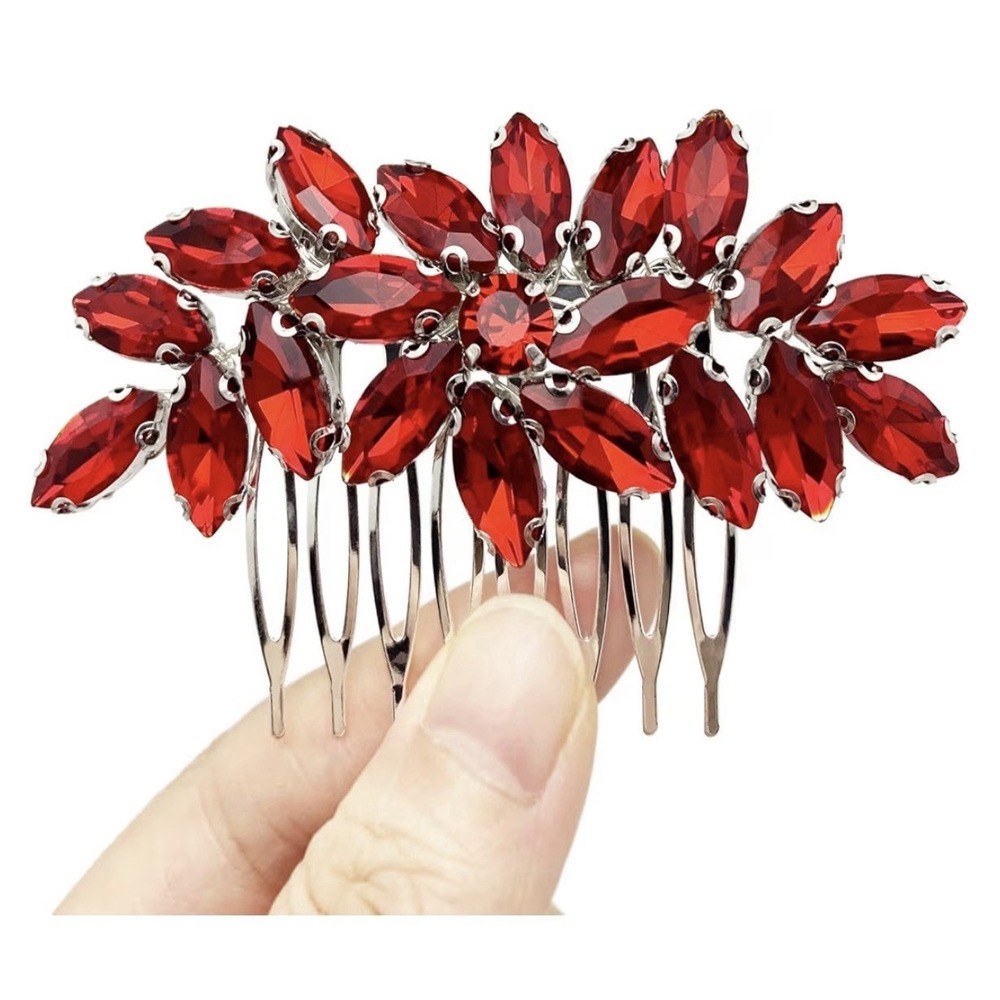 Bridal Crystal Hair Piece Rhinestone‎ Wedding Small Hair Comb (burgundy)